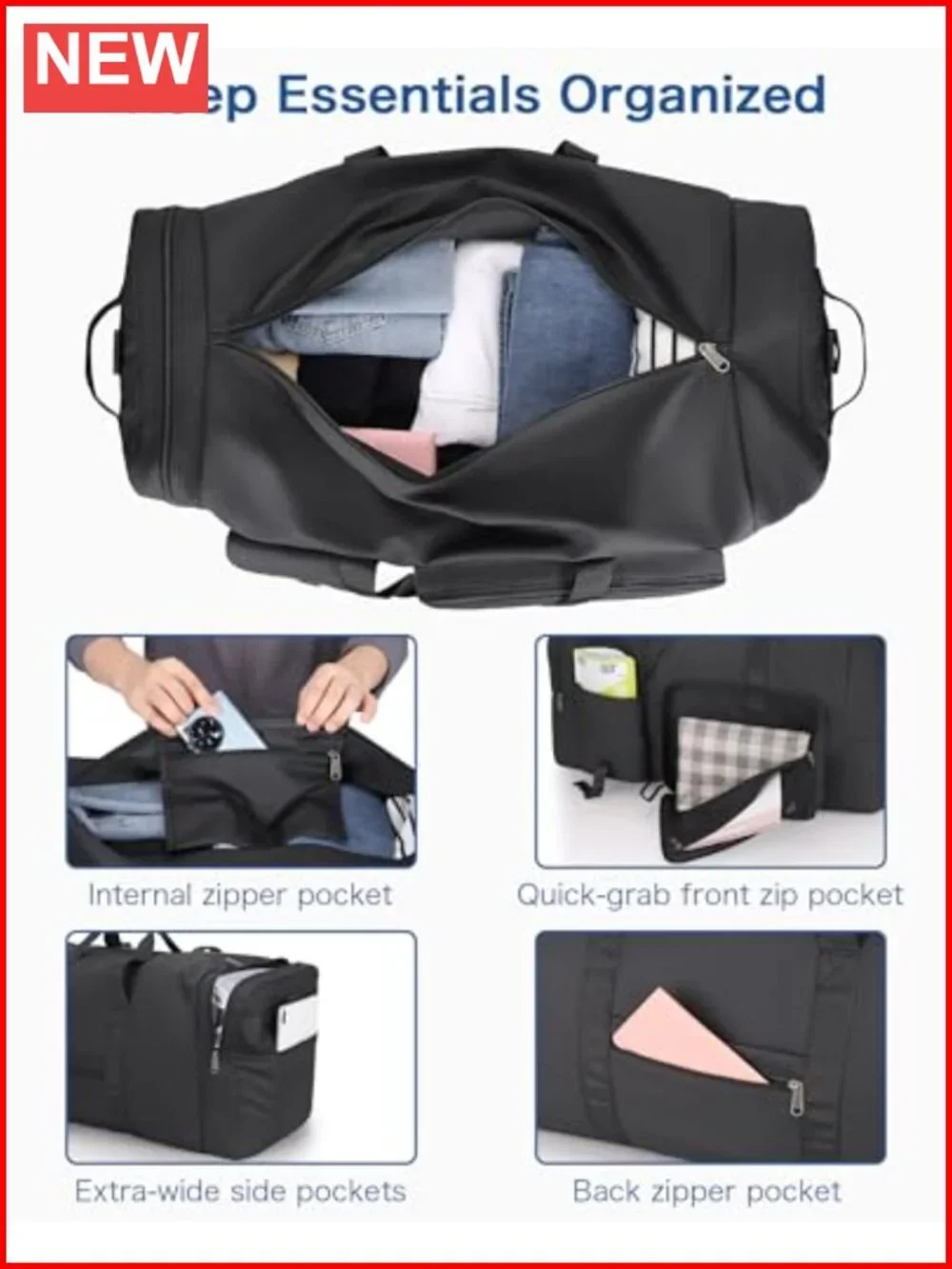 120L Travel Duffle Bag with Shoes Compartment, Foldable, Waterproof